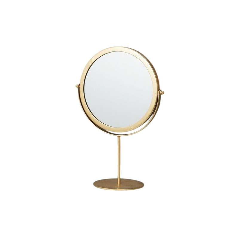 Round Gold Mirror on Pedestal