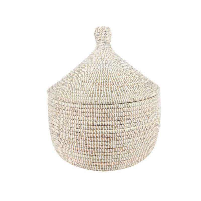 White Woven Basket with Lid