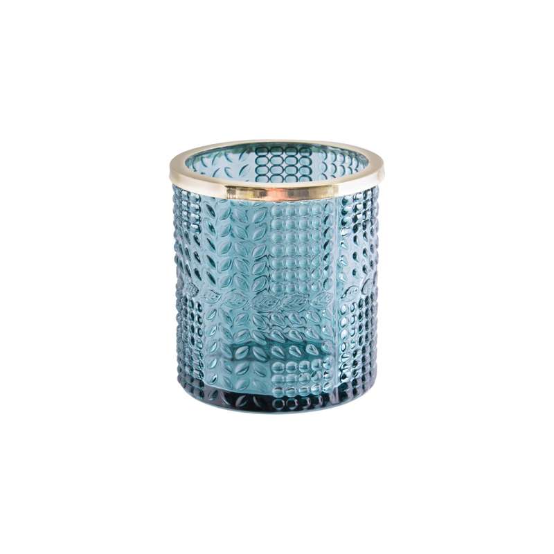 Blue Votive with Gold Rim