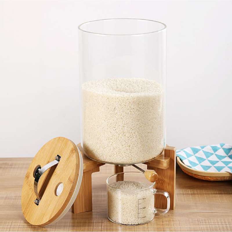 Glass Dispenser with Bamboo Accents