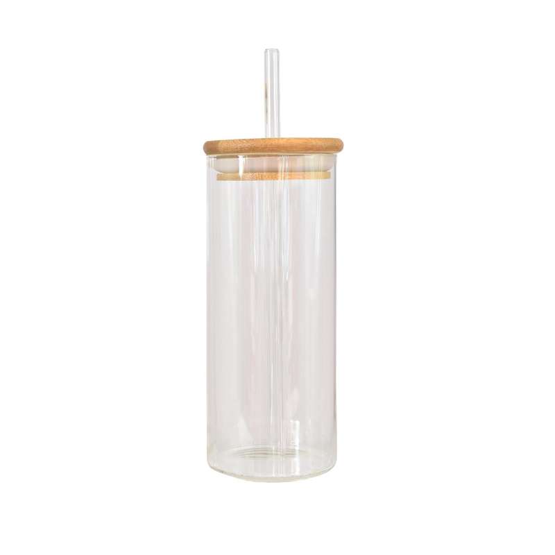 Glass Bottle with Bamboo Lid & Straw