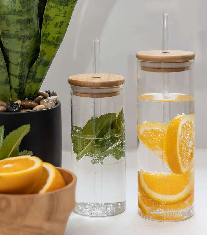 Glass Bottle with Bamboo Lid & Straw