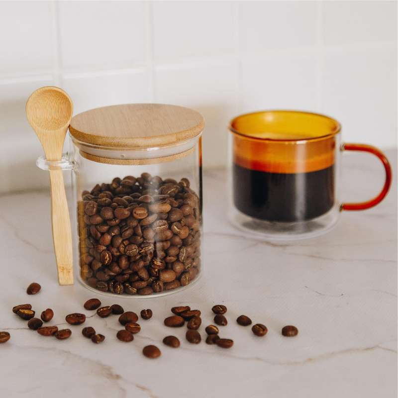 Glass Jar With Bamboo Lid & Spoon