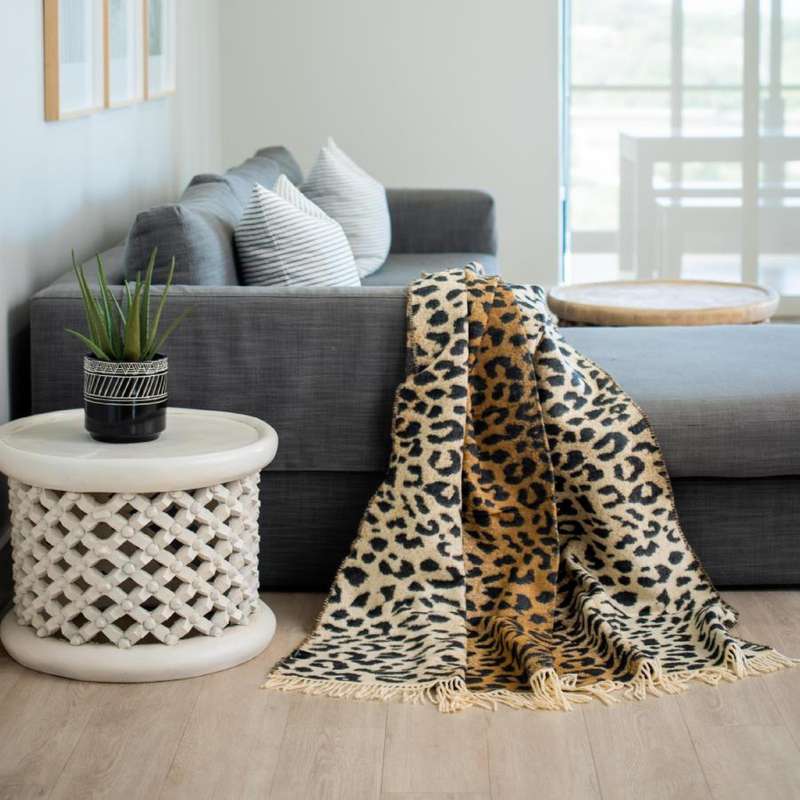 Leopard Skin Ivory & Black Throw