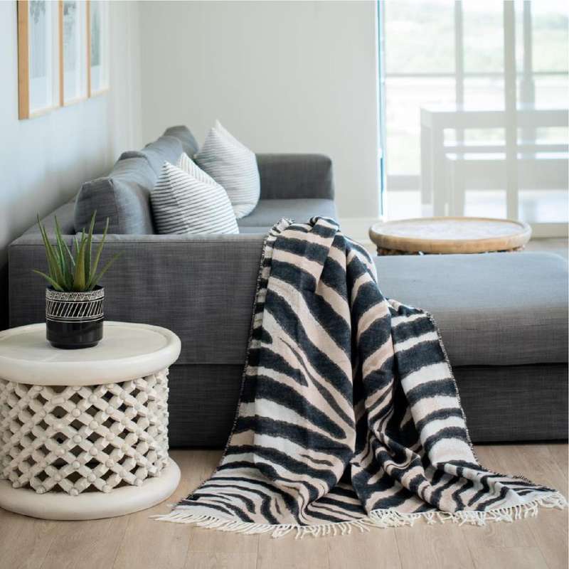 Zebra Pattern Natural & Black Throw