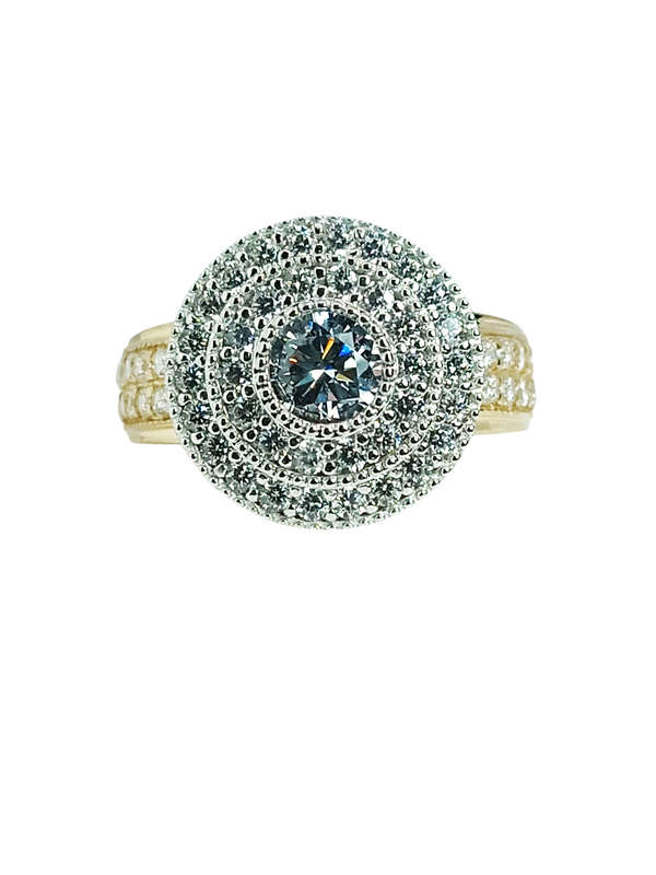 9ct Gold Brilliant Cut Double Halo Cubic Engagement Wedding Ring Size N 1604815