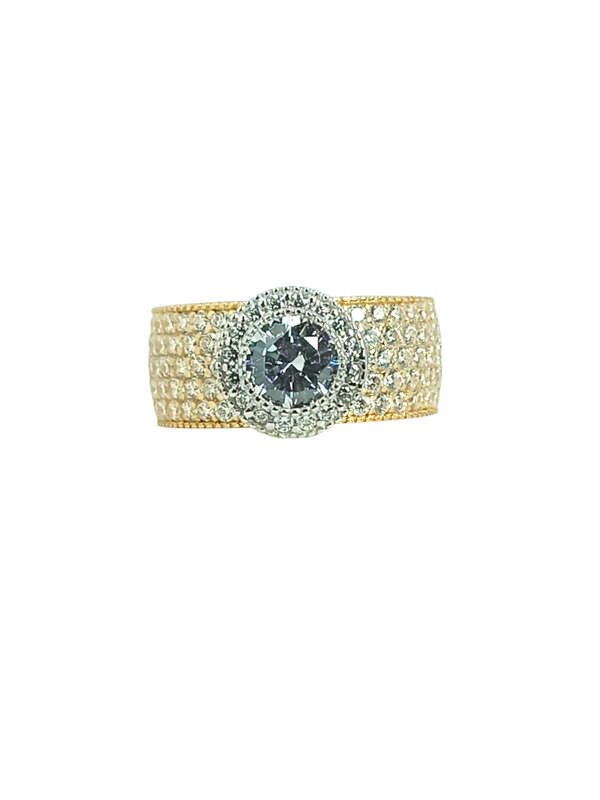 9ct Gold Brilliant Cut Halo Cubic Broad Band Engagement Wedding Ring Size N 1604872