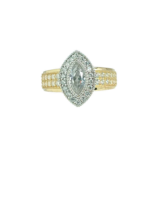 9ct Gold Marquoise Cut Halo Cubic Engagement Wedding Ring Size M 1604816