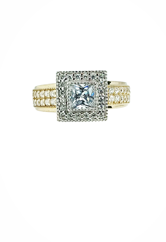 9ct Gold Princess Cut Halo Cubic Engagement Wedding Ring Size P 1604626