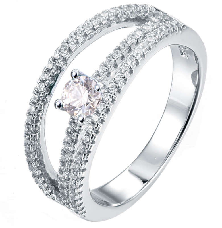 Sterling Silver Tripple Split Band Engagement Wedding Ring With Emerald  Center And Rounds On Band