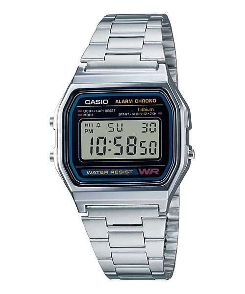 Casio Retro Digital Watch A158WA-1DF Black Dial On Stainless Steel
