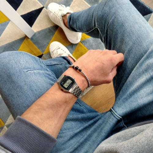 Casio Retro Digital Watch A159WA-N1DF Black Dial On Stainless Steel