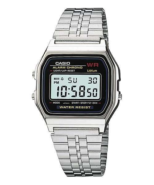 Casio Retro Digital Watch A159WA-N1DF Black Dial On Stainless Steel