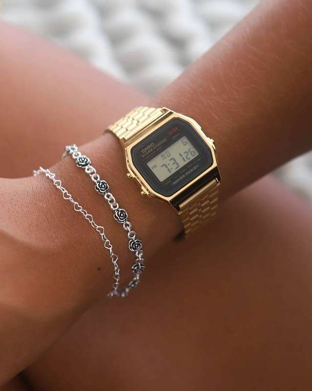 Casio Retro Digital Watch A159WGEA-1DF Black Dial On Gold Stainless Steel
