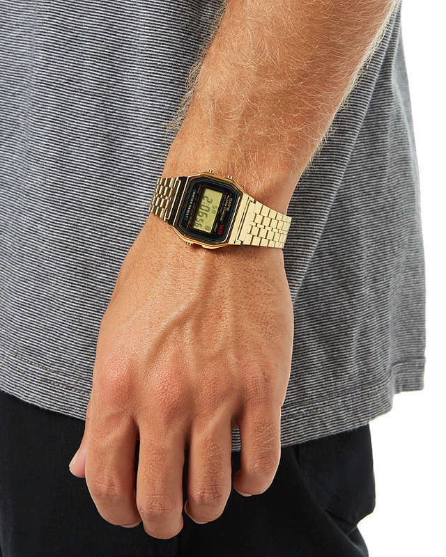 Casio Retro Digital Watch A159WGEA-1DF Black Dial On Gold Stainless Steel