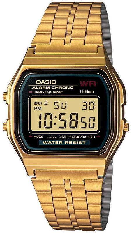 Casio Retro Digital Watch A159WGEA-1DF Black Dial On Gold Stainless Steel