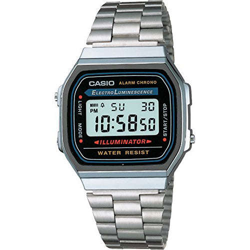 Casio Vintage Digital Watch A168WA-1WDF Black Dial On Stainless Steel