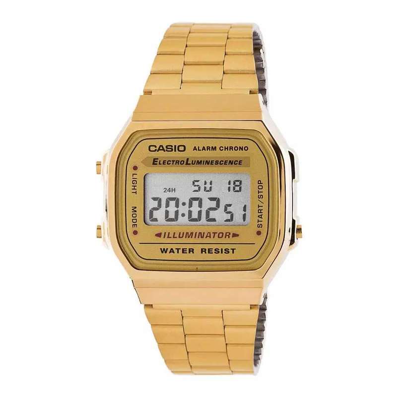 Casio Retro Digital Watch A168WG-9WDF Gold Dial On Gold Stainless Steel