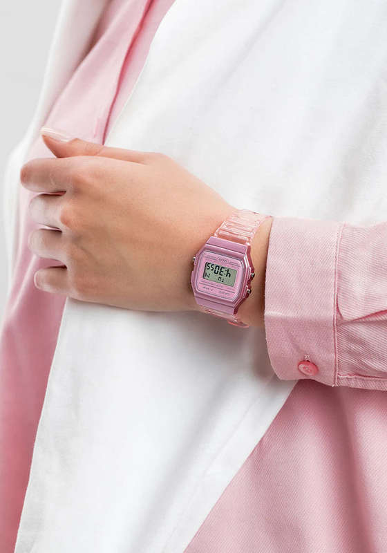 Casio Retro Digital Watch F-91WS-4DF Matt Pink Case Pink Dial On Pink Resin