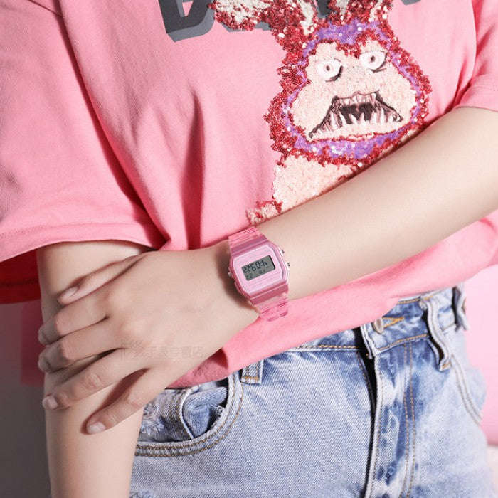 Casio Retro Digital Watch F-91WS-4DF Matt Pink Case Pink Dial On Pink Resin