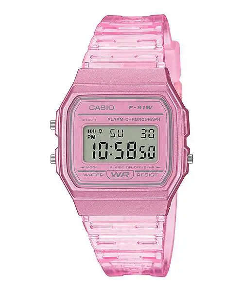 Casio Retro Digital Watch F-91WS-4DF Matt Pink Case Pink Dial On Pink Resin