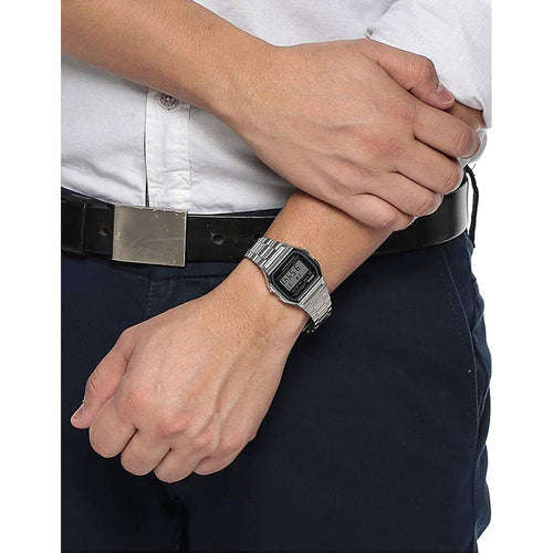 Casio Vintage Digital Watch A168WA-1WDF Black Dial On Stainless Steel