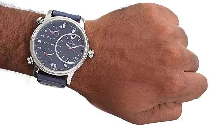 Daniel Klein Premium Watch Tripple Time DK11065-8 Stainless Steel Head With Black Dial On Faded B...