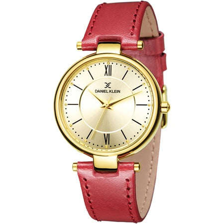 Daniel Klein Premium Watch DK11217-4 Gold Plated Stainless Steel Head With Gold Dial On Faded Red...