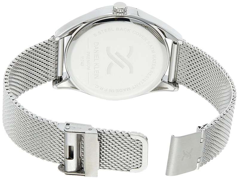 Daniel Klein Watch DK11743-1 Silver On Silver Mesh With Rose Markers On Blue Dial