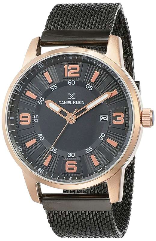 Daniel Klein Watch DK11754-6 Rose Gold On Black Mesh With Rose Markers