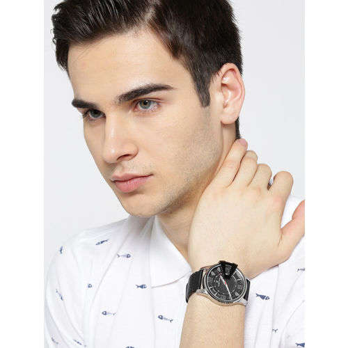 Daniel Klein Watch DK12161-5 Silver On Black Leather With Silver Markers On Black Dial