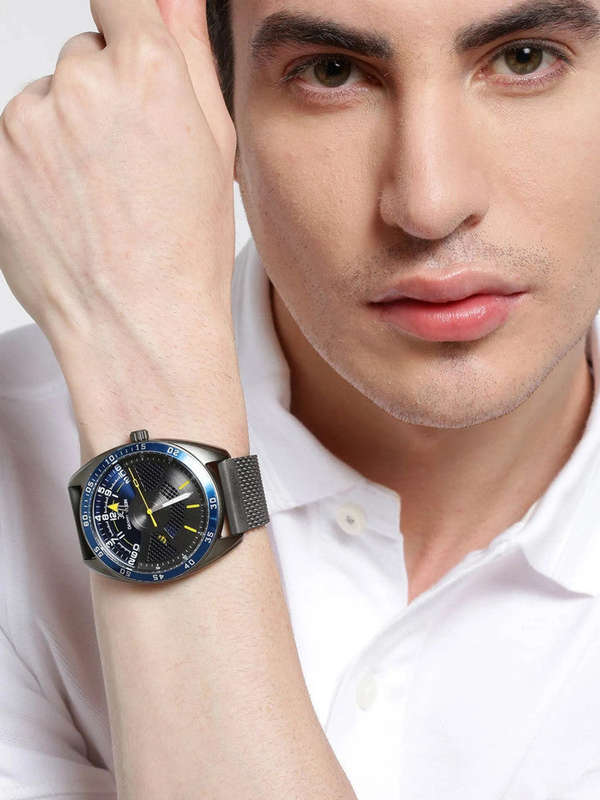 Daniel Klein Watch DK12221-4 Blue & Grey Bezel & Dial On Matt Grey Stainless Steel Mesh