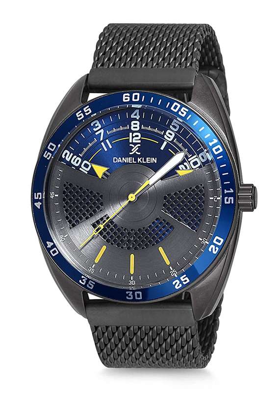 Daniel Klein Watch DK12221-4 Blue & Grey Bezel & Dial On Matt Grey Stainless Steel Mesh