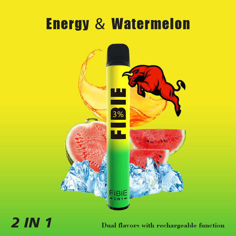 FIBIE Rechargeable Dual Flavour Watermelon / Energy Drink 1200 Puffs Disposable Vape Pod 30mg