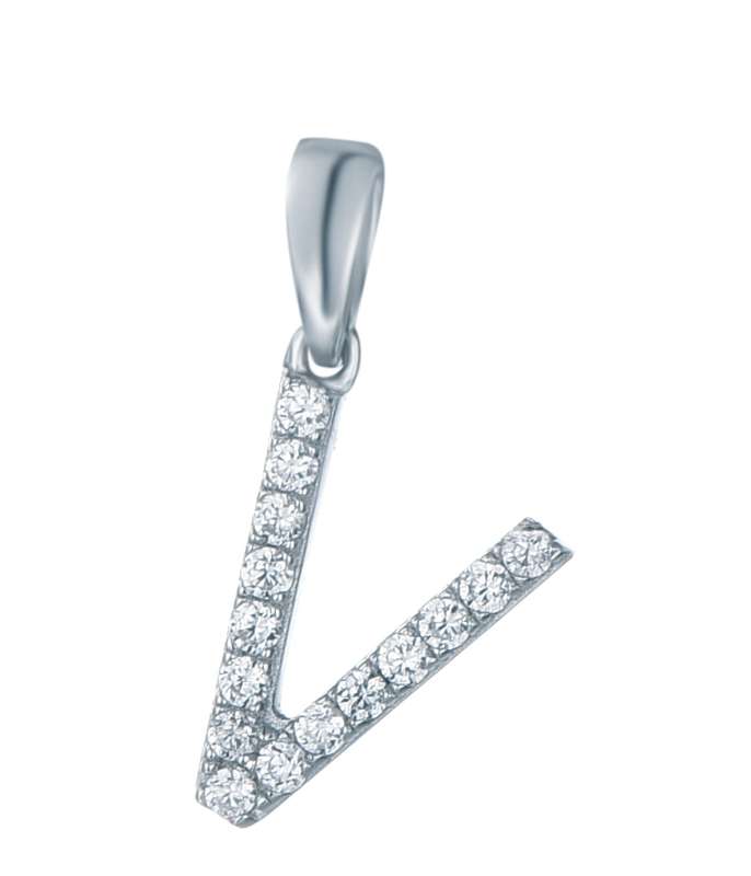 Sterling Silver Micro Set Letter V Pendant SP00037