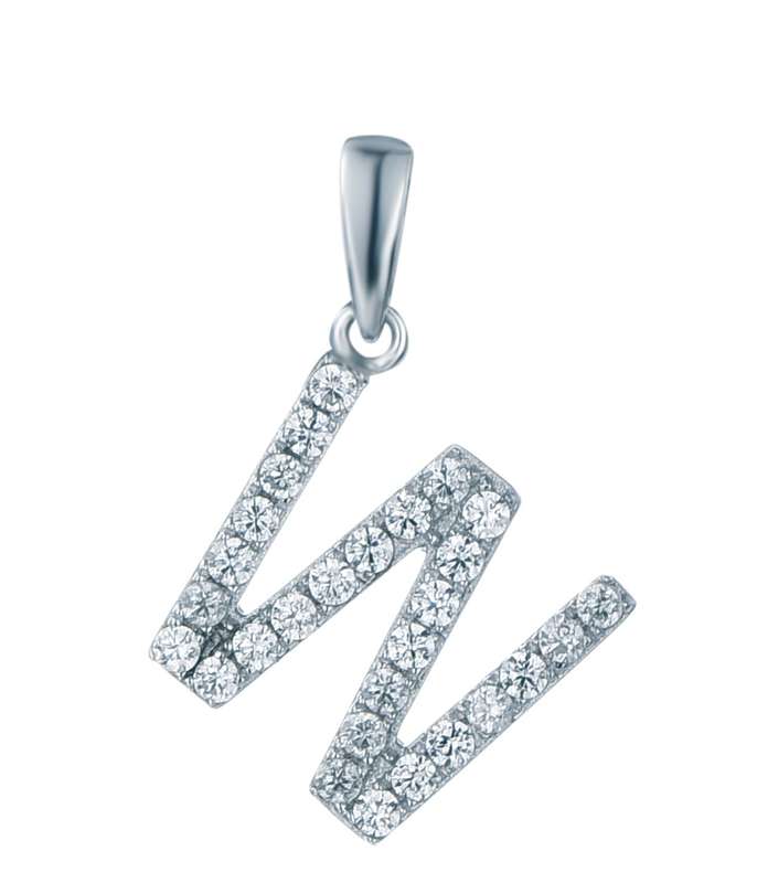 Sterling Silver Micro Set Letter W Pendant SP00038