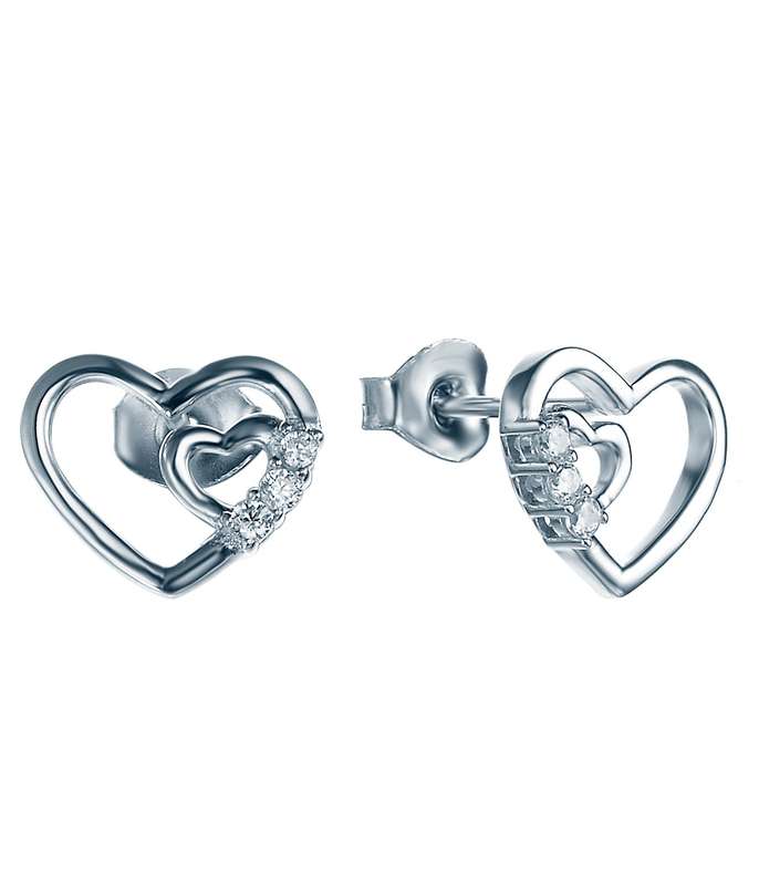 Sterling Silver Double Heart Earrings SE00010