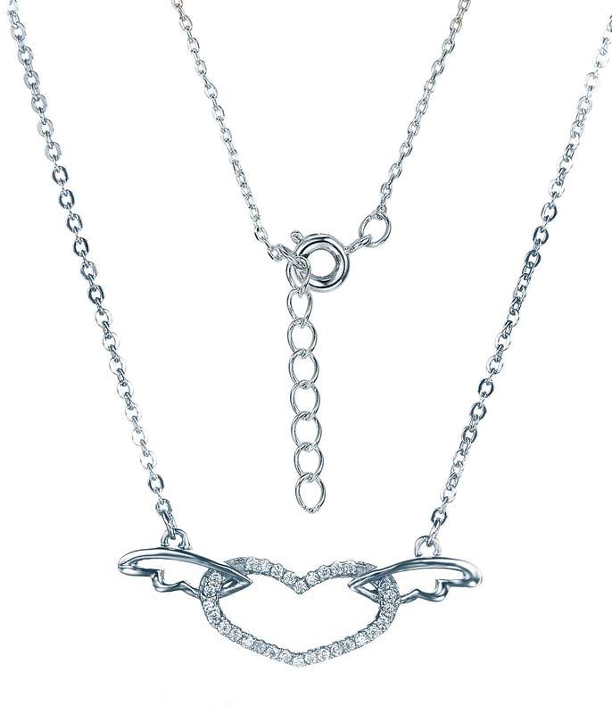 Sterling Silver Heart Pendant With Wings On Adjustable Chain SP00010