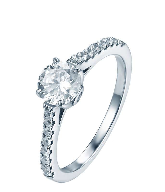 Sterling Silver Solitaire Claw Set Engagement Wedding Ring With Smalls On Band SR00003