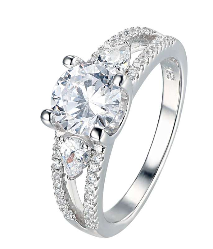 Sterling Silver Split Band Engagement Wedding Ring With Rounds On Band SR00006