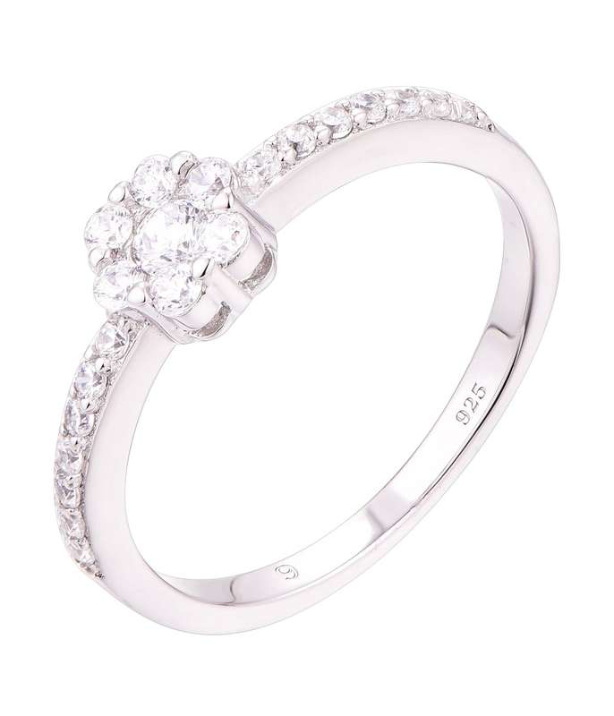 Sterling Silver Micro Claw Set Solitaire Engagement Wedding Ring With Rounds On Band SR00024