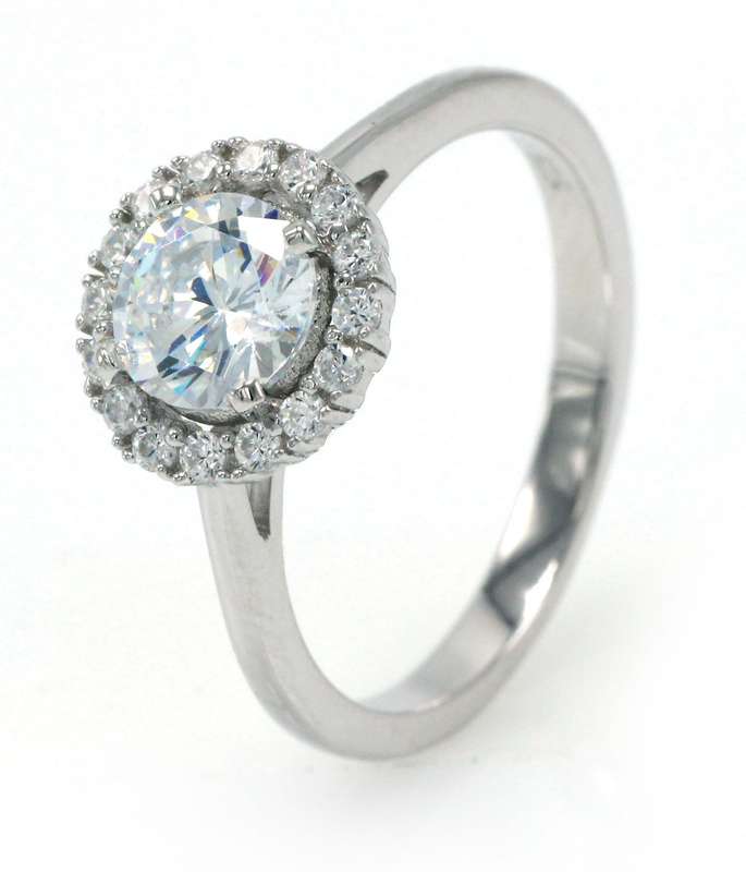 Sterling Silver Halo Solitaire Engagement Wedding Ring SR00030