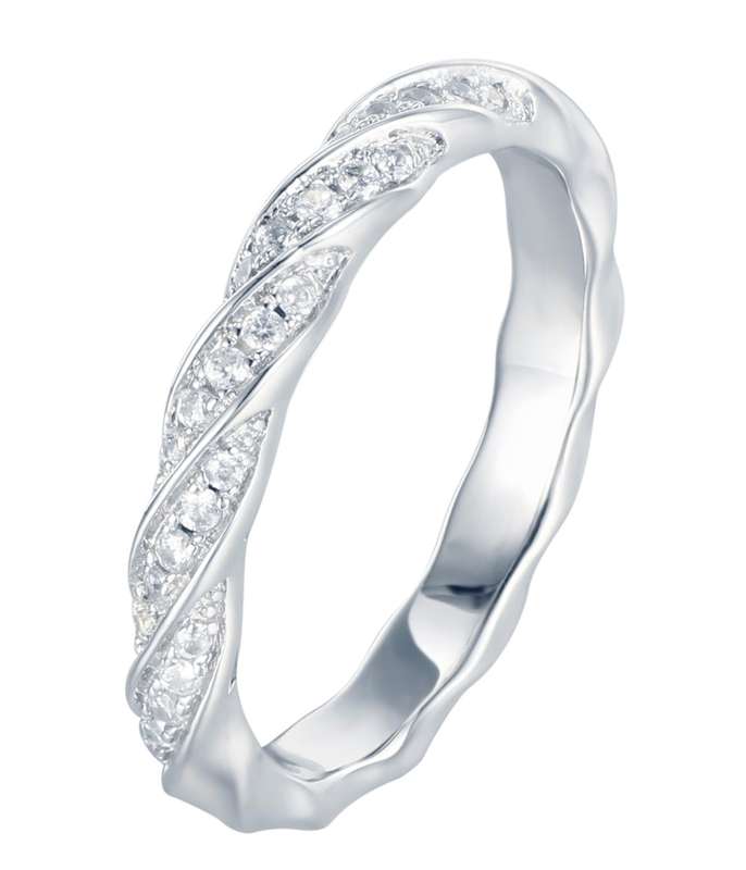Sterling Silver Cubic Zirconia Contoured Band Stones 1/2 Way Down SR00031