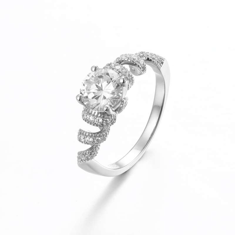 Sterling Silver Solitaire Claw Set Engagement Wedding Ring With Smalls On Tripple Twirl Band SR00033