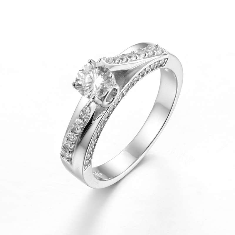 Sterling Silver Solitaire Claw Set Engagement Wedding Ring With Smalls On Band SR00043
