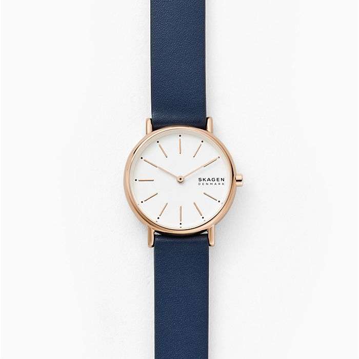 Skagen Signatur SKW2838 Ladies Rose Gold On Blue Leather