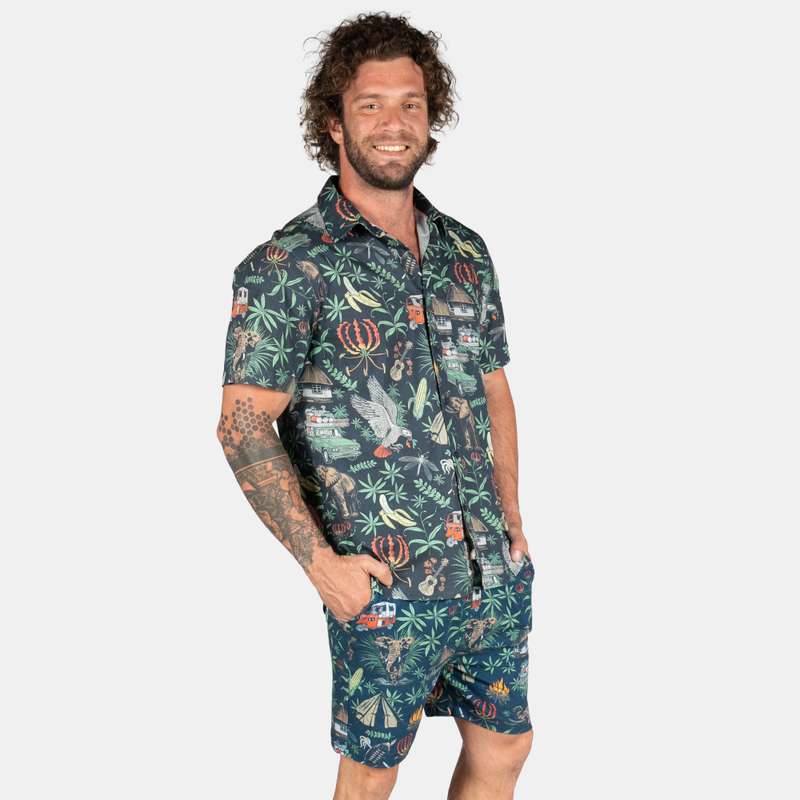 Men's Button Up Jungle Night Shirt