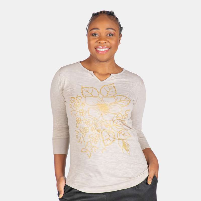 Women's Winter Style Gold Flower Printed Lightweight