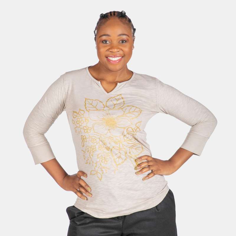 Women's Winter Style Gold Flower Printed Lightweight