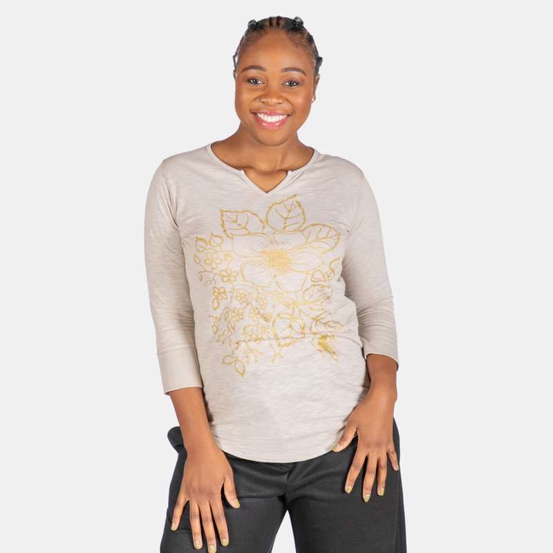 Women's Winter Style Gold Flower Printed Lightweight